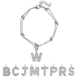 Lab  Diamond Initial "W" Lab  Diamond Letter Bracelet - Double Layer Alphabet Jewelry - 18K White Gold Plating for Women