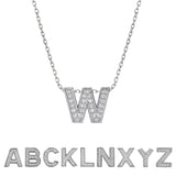 Lab  Diamond Initial “W” Letter Necklace – Elegant Alphabet Pendant Gift – 18K White Gold Plating for Women