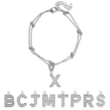 Lab  Diamond Initial "X" Lab  Diamond Letter Bracelet - Double Layer Alphabet Jewelry - 18K White Gold Plating for Women