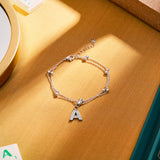 Lab  Diamond Initial "J" Lab  Diamond Letter Bracelet - Double Layer Alphabet Jewelry - 18K White Gold Plating for Women