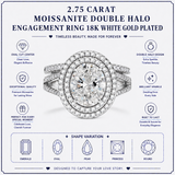 JeenMata 2.75 Carat Oval Cut Moissanite Double Halo Split Shank Engagement Ring Set in 18K White Gold Plated for Women