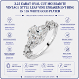 JeenMata 3.25 Carat Oval Cut Moissanite Vintage Style Leaf Vine Engagement Ring in 18K White Gold Plated for Women