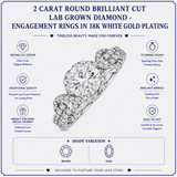 JeenMata 2 Carat Round Brilliant Cut Lab Grown Diamond - Engagement Rings in 18K White Gold Plating for Women