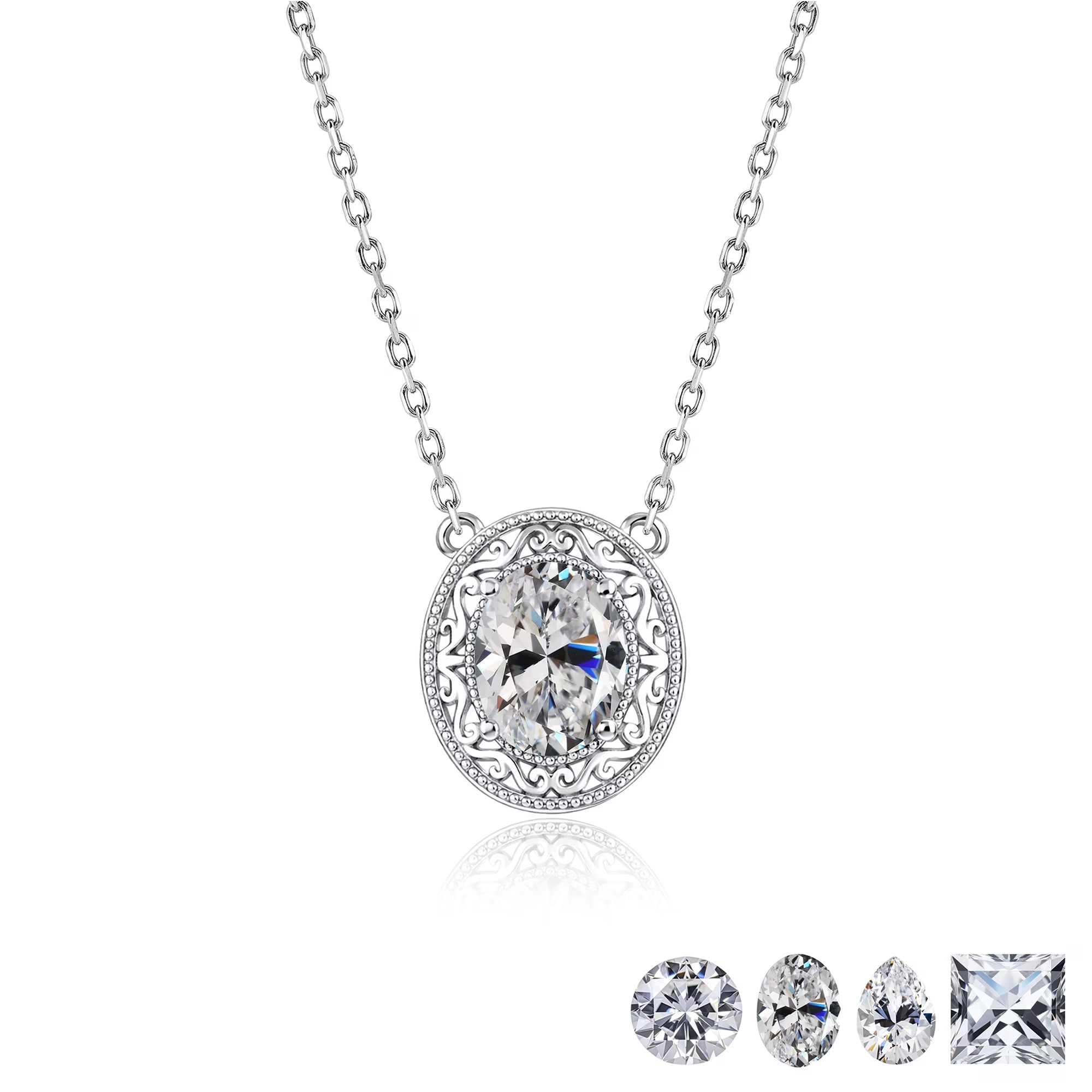 2 Carat Halo Moissanite Vintage Inspired Pendant Necklace