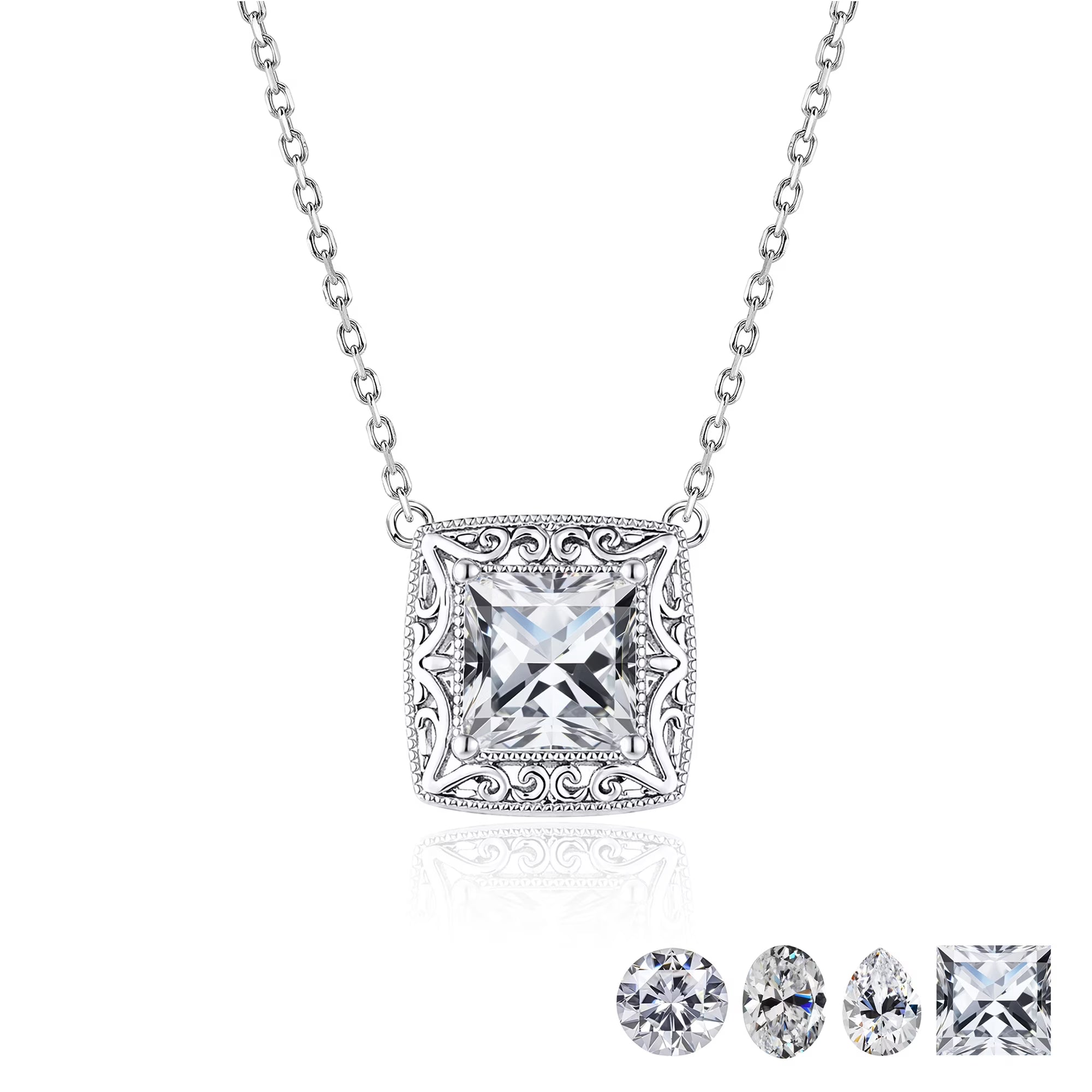 2 Carat Halo Moissanite Vintage Inspired Pendant Necklace