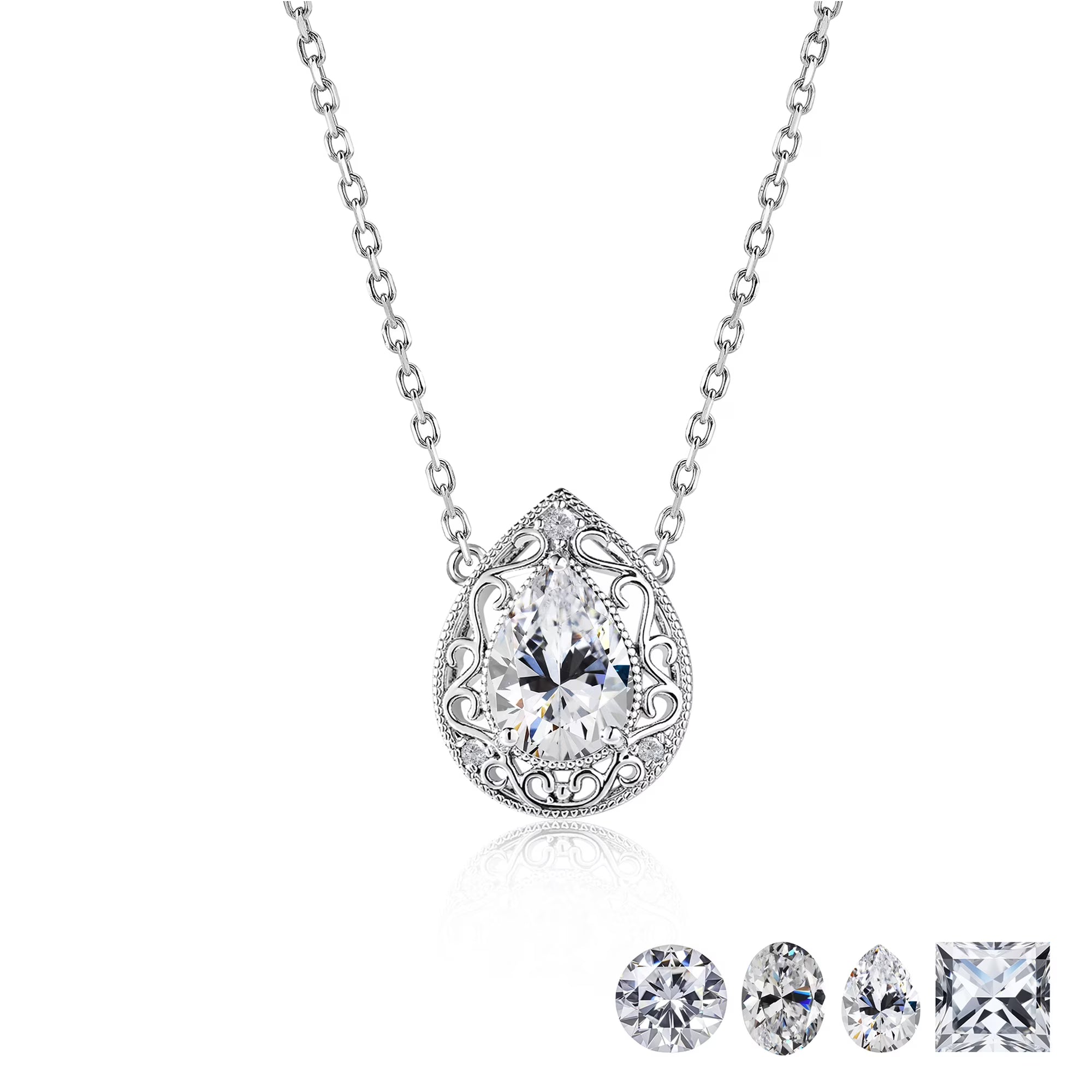 2 Carat Halo Moissanite Vintage Inspired Pendant Necklace