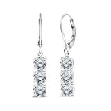 1 Carat Round Cut Moissanite Three Stone Drop Leverback Earrings