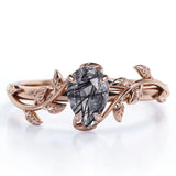 Botanical Design 1 ct Pear Black  Rutilated Quartz Engagement Ring