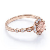 Vintage 1.25 ct Round Lab Created Morganite Halo Engagement Ring