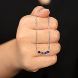 Unique Bezel 4 stones Custom Multi Birthstone Pendant Necklace in 18k White gold over Silver