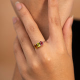 Free Size 2-stone Custom Birthstone Bezel open ring for women in 18k white gold over silver