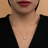 Claw Set Solitaire 1 Carat Princess Cut Certified Moissanite Double Bail Pendant Necklace in White Gold