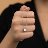 Claw Set Solitaire 1 Carat Princess Cut Certified Moissanite Double Bail Pendant Necklace in White Gold