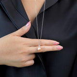 Delicate Pink Akoya Pearl and Round Cut Diamond with Prongs Pendant Necklace in 18K White Gold over Silver