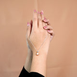 Delicate Pink Akoya Pearl and Round Cut Diamond with Prongs Pendant Necklace in 18K White Gold over Silver