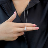 Elegant Grey Akoya Pearl and Princess Cut Diamond with Prongs Pendant Necklace in 18K White Gold over Silver