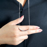 Curved Bar Round-Shaped Moissanite Pendant Necklace in 18K White Gold over Silver