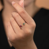 Free Size 2-stone Custom Birthstone Bezel open ring for women in 18k white gold over silver