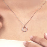 Diamond Accent Pendant - Classic Diamond Circle Necklace in 18K White Gold Over Silver - Jewelry Gift for Women