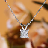 Claw Set Solitaire 1 Carat Princess Cut Certified Moissanite Double Bail Pendant Necklace in White Gold