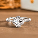 1 Carat Four-Leaf Flower Cut Moissanite Engagement Ring - 18K White Gold Plating for Women