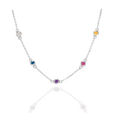 Dainty 5 stone Custom Birthstone Pendant Station Necklace in 18k white gold over women