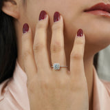 1 Carat Round Cut Moissanite Halo Engagement Ring in 18k White Gold Over Silver