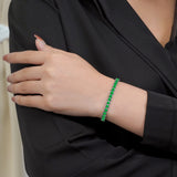 Huge 11 Carat Princess Cut May - Emerald - Birthstone Tennis Bracelet for Women Eternity Design - White Gold Plating, Birthday, Anniversary, Valentine's Day Gift