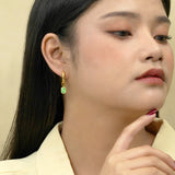 2 Carat Emerald Cut - Peridot - August Birthstone Bezel Huggie Hoop Earrings - 18K Yellow Gold Plating