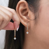 1 Carat Round Brilliant Cut Certified Lab Diamond and Moissanite - 4 Prong Pave Set Huggie Hoop Earrings - 18K Rose Gold Plating over Silver