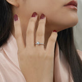 Cathedral Prong 1.25 Carat Round Shaped Moissanite Half Pave Infinity Twisted Shank Engagement Ring In 18K White Gold Plating Over Silver