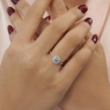 1 Carat Round Cut Moissanite Halo Engagement Ring in 18k White Gold Over Silver