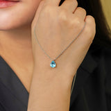 Elegant 1.5 TCW Pear Shaped - Aquamarine - March Birthstone Prongs Solitaire Slider Pendant Necklace in 18K White Gold over Silver