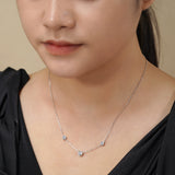 Three Stones Bezel Set Station Necklace in Silver - Elegant Fashion Necklace