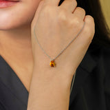 Elegant 1.5 TCW Pear Shaped - Citrine - November Birthstone Prongs Solitaire Slider Pendant Necklace in 18K White Gold over Silver