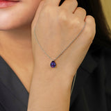 Elegant 1.5 TCW Pear Shaped - Alexandrite - June Birthstone Prongs Solitaire Slider Pendant Necklace in 18K White Gold over Silver