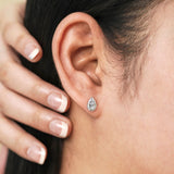 Classic Diamond Pear-Shaped Stud Earrings - Tear Drop Earrings in 18K White Gold Over Silver - Women's Everyday Wear Jewelry
