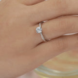 Cathedral Prong 1.25 Carat Round Shaped Moissanite Half Pave Infinity Twisted Shank Engagement Ring In 18K White Gold Plating Over Silver