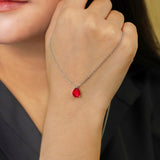 Elegant 1.5 TCW Pear Shaped - Ruby - July Birthstone Prongs Solitaire Slider Pendant Necklace in 18K White Gold over Silver