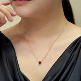 Beautiful 1 Carat Round Cut - Garnet - January Birthstone Solitaire Pendant Necklace in 18k White Gold over Silver, Female, Adult