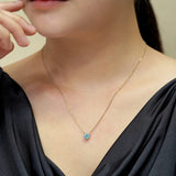 Beautiful 1 Carat Round Cut - Blue Topaz - December Birthstone Solitaire Pendant Necklace in 18k White Gold over Silver, Female, Adult