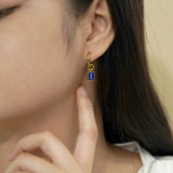 2 Carat Emerald Cut - Blue Sapphire - September Birthstone Bezel Huggie Hoop Earrings - 18K Yellow Gold Plating
