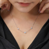 Three Stones Bezel Set Station Necklace in Silver - Elegant Fashion Necklace