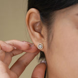 Brillant 2 ct Cushion Halo Prong Pave Setting Stud Earrings in 18K Yellow Gold over Silver