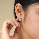 Brillant 6.75 ct Round Halo Prong Setting Stud Earrings in 18k White Gold over Silver