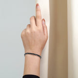 Huge 11 Carat Princess Cut Black Cubic Zirconia Tennis Bracelet for Women Eternity Design - White Gold Plating, Birthday, Anniversary, Valentine's Day Gift