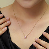 Beautiful 1 Carat Round Cut - Pink Tourmaline - October Birthstone Solitaire Pendant Necklace in 18k White Gold over Silver, Female, Adult