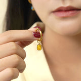 2 Carat Emerald Cut - Citrine - November Birthstone Bezel Huggie Hoop Earrings - 18K Yellow Gold Plating