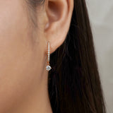 1 Carat Round Brilliant Cut Certified Lab Diamond and Moissanite - 4 Prong Pave Set Huggie Hoop Earrings - 18K Rose Gold Plating over Silver