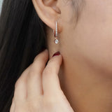 1 Carat Round Brilliant Cut Certified Lab Diamond and Moissanite - 4 Prong Pave Set Huggie Hoop Earrings - 18K Rose Gold Plating over Silver